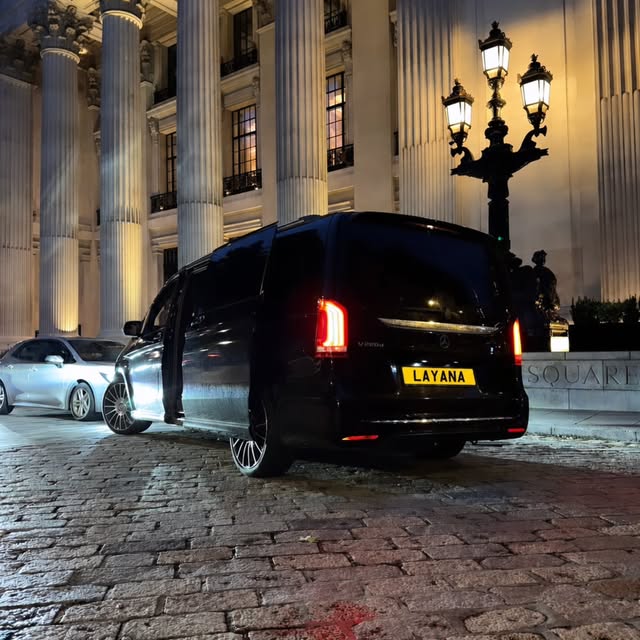 Rear view of the Layana Mercedes V-Class at night