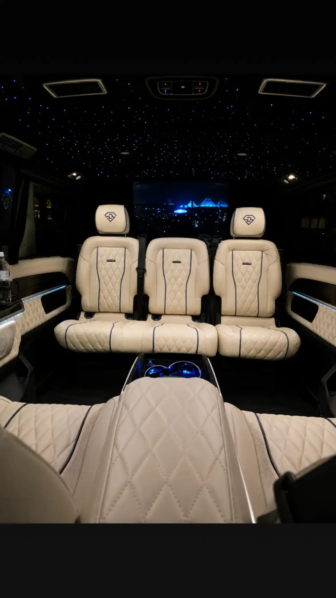 Cream leather rear bench and cabin detailing